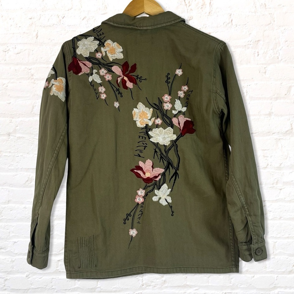 Top shop Olive Green Herringbone Military Jacket with Floral Embroidery size 2 - Picture 5 of 11